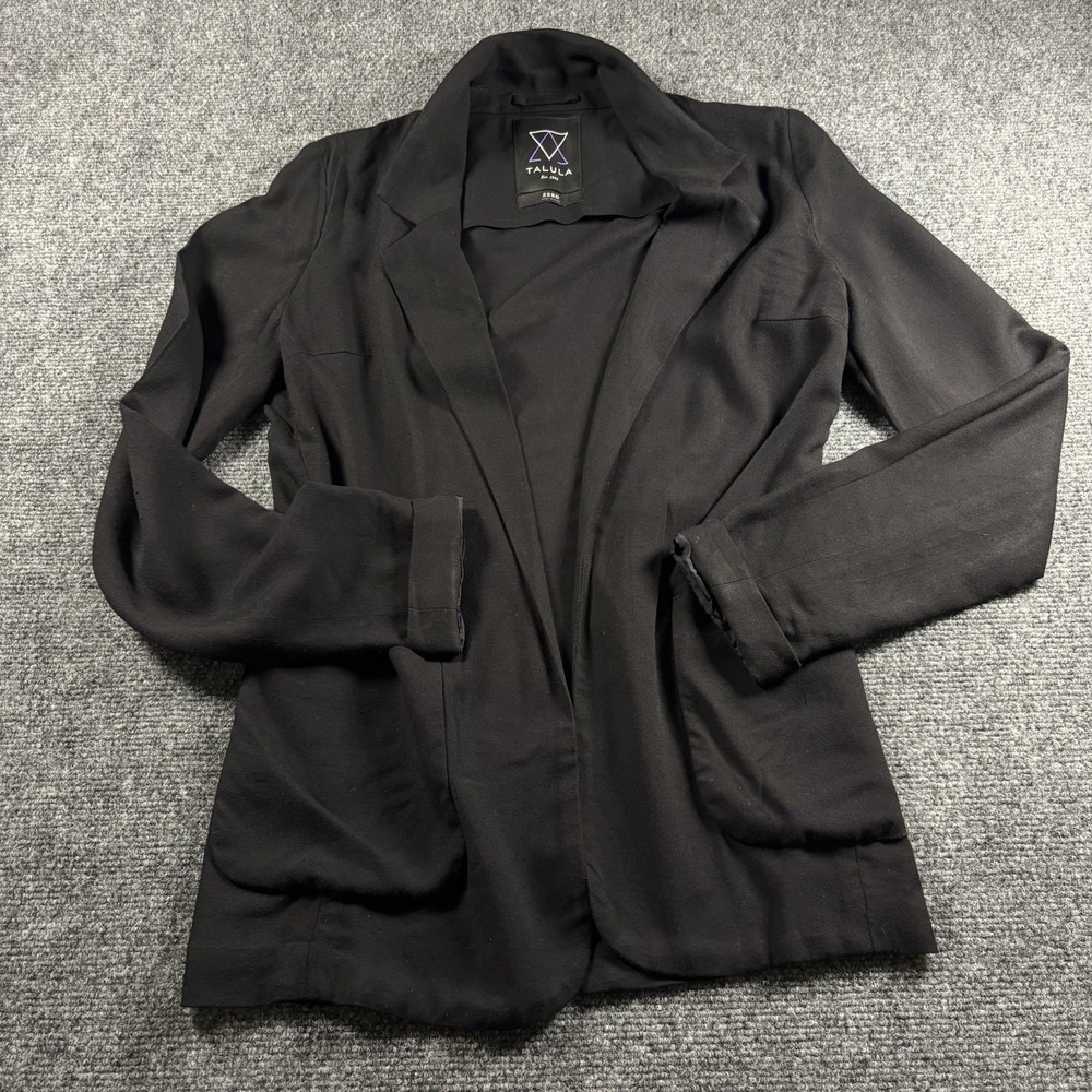 Talula Blazer Women Size 0 Black Open Front Viscose Lightweight Aritzia Jacket